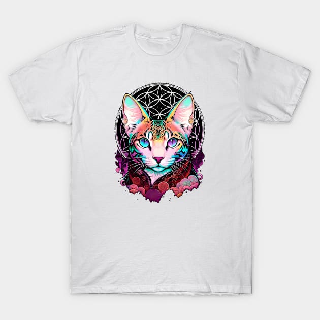 Cat and flowers T-Shirt by Evgeny